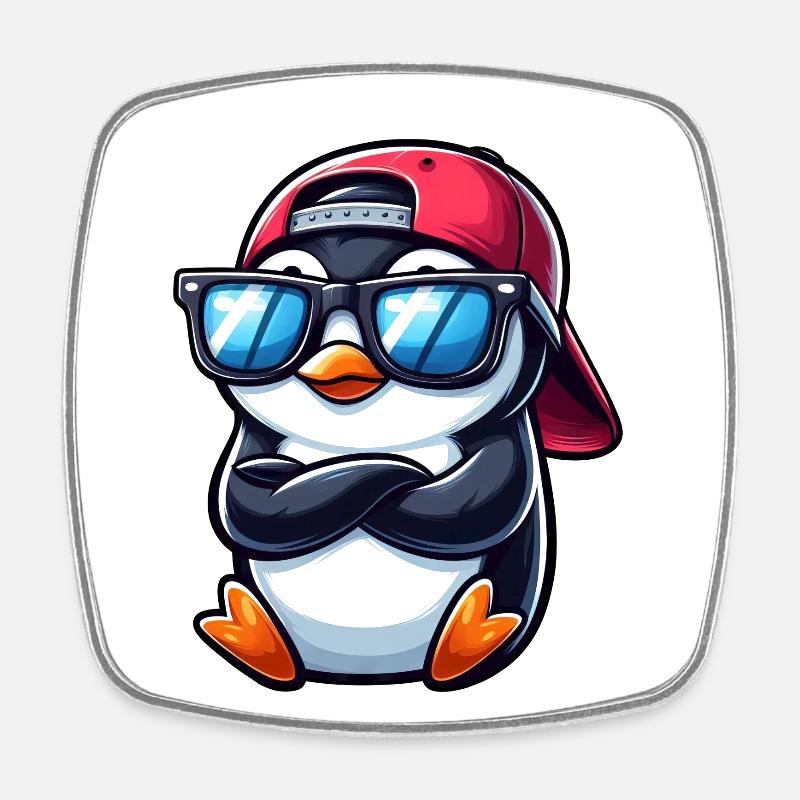 Cool Penguin with Sunglasses Cartoon 1 - Square fridge magnet - white