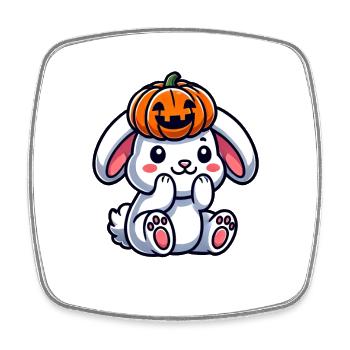 Mignon Halloween Lapin Citrouille Dessin Animé Octobre - Magnet carré - blanc - Devant