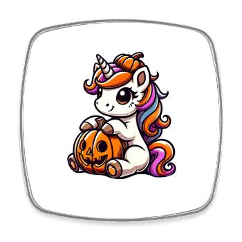 Mignon Licorne Halloween Citrouille Dessin animé - Magnet carré - blanc - Devant