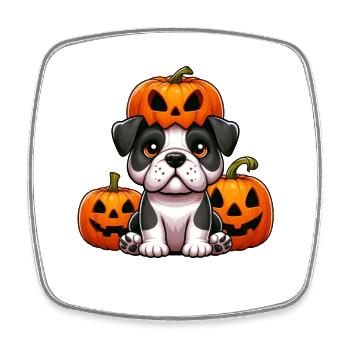 Lustige Halloween Kürbisse Bulldogge Helm Hut - Viereckiger Kühlschrankmagnet - Weiß - Vorne