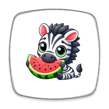 Zebra Melon Cartoon Watermelon Summer - Square fridge magnet - white - Front