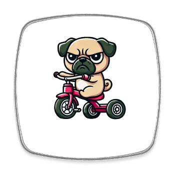 Funny Pug on Tricycle - Square fridge magnet - white - Front