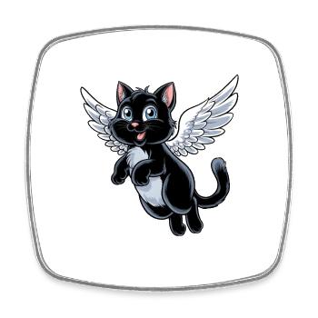 Black cat with angel wings - Square fridge magnet - white - Front