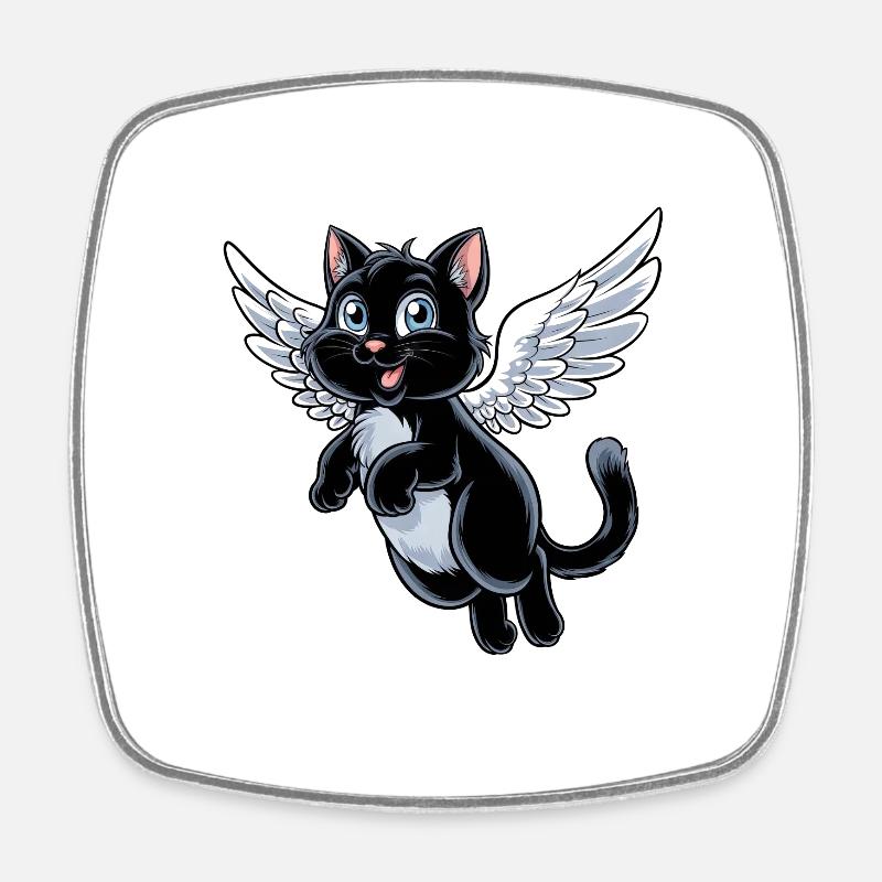 Chat noir avec des ailes d’ange - Magnet carré - blanc