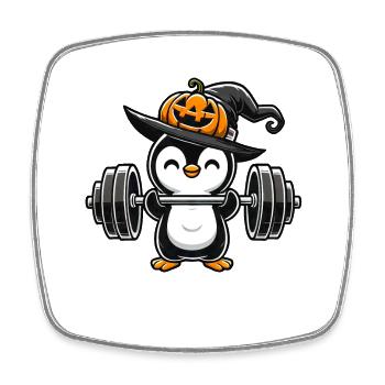 Halloween Penguin Witch Dumbbell Workout Fitness - Square fridge magnet - white - Front