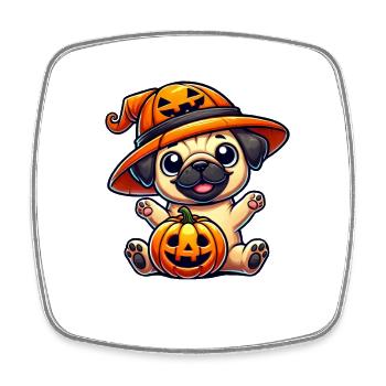 Halloween chien carlin citrouille chapeau fantaisiste - Magnet carré - blanc - Devant