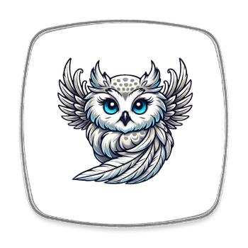 Cute Snowy Owl with Blue Eyes Angel Wings - Square fridge magnet - white - Front