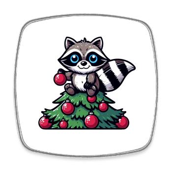 Whimsical funny raccoon Christmas tree - Square fridge magnet - white - Front