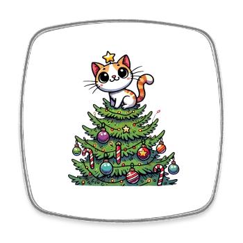 Lustige Katze Weihnachtsbaum Skurril - Viereckiger Kühlschrankmagnet - Weiß - Vorne