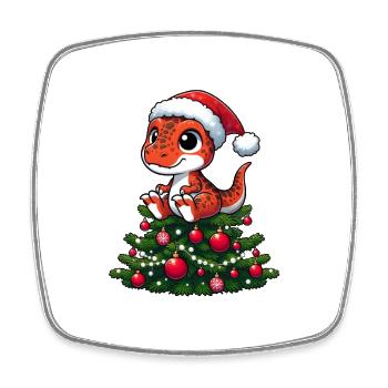 Dino mit Weihnachtsbaum Skurril Cartoon T-Rex - Viereckiger Kühlschrankmagnet - Weiß - Vorne