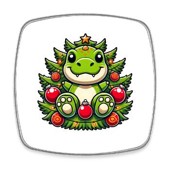 Mignon T-Rex Arbre de Noël Père Noël Dino - Magnet carré - blanc - Devant