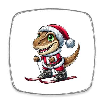 Noël Dino Skier Trex Père Noël - Magnet carré - blanc - Devant