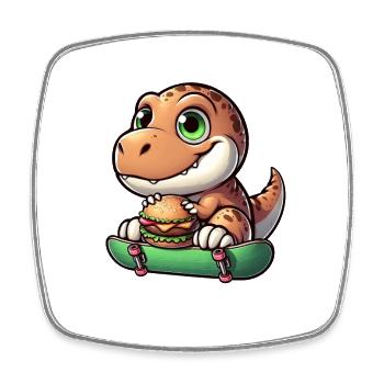 T-Rex Dinosaur Skateboard Cheeseburger Fun - Square fridge magnet - white - Front