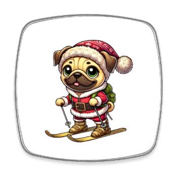 Carlin sur les skis Noël - Magnet carré - blanc - Devant