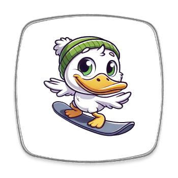 Lustige Ente Snowboarder Cartoon Wintersport - Viereckiger Kühlschrankmagnet - Weiß - Vorne