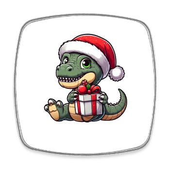 Weihnachtst-Rex Balancierender Dino Weihnachtsmann - Viereckiger Kühlschrankmagnet - Weiß - Vorne