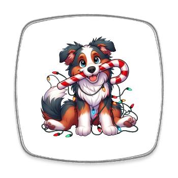 Christmas Dog Australian Shepard String Lights - Square fridge magnet - white - Front