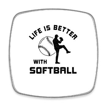 Leben ist besser mit Softball Spruch Geschenk - Viereckiger Kühlschrankmagnet - Weiß - Vorne