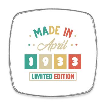 Vintage born in April 1933 birthday gift - Square fridge magnet - white - Front