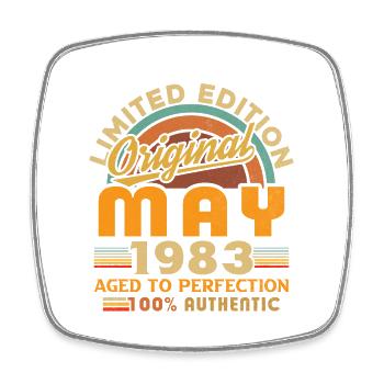 Vintage born in May 1983 birthday gift - Square fridge magnet - white - Front