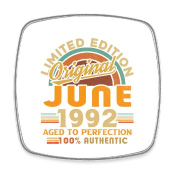 June 1992 Vintage Born in June 1992 Anniversary - Square fridge magnet - white - Front