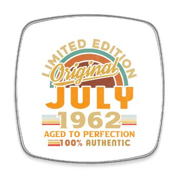 Born: July 1962, Birthday: July 1962 - Square fridge magnet - white - Front