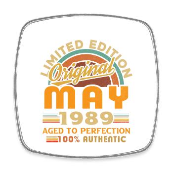 May 1989 Vintage Born in May 1989 Anniversary - Square fridge magnet - white - Front