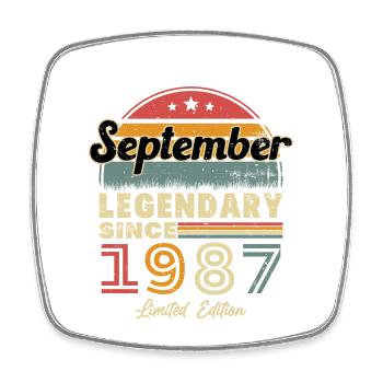 September 1987 Vintage Retro Birthday Gift - Square fridge magnet - white - Front