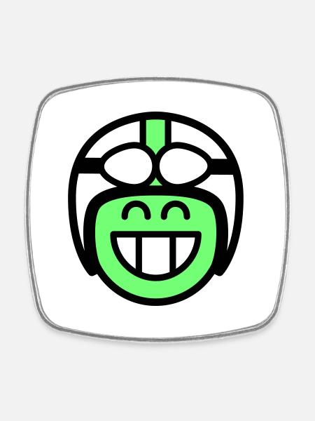 Émoticône Sourire avec casque de mobylette (les couleurs peuvent être changées) - Magnet carré - blanc