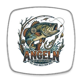 Angeln Logo Wilde Seen Flüsse - Viereckiger Kühlschrankmagnet - Weiß - Vorne
