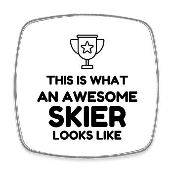Skifahren Skifahrer Sport Ski Spieler - Viereckiger Kühlschrankmagnet - Weiß - Vorne