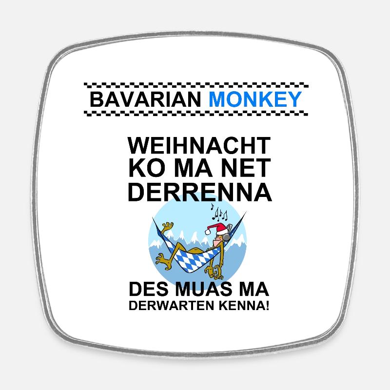 Bavarian Monkey "derwarten kenna" schwarz - Viereckiger Kühlschrankmagnet - Weiß
