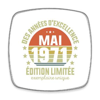 Anniversaire Millésime Fabriqué en Mai 1971 - Magnet carré - blanc - Devant