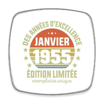 Anniversaire Millésime Fabriqué en Janvier 1955 - Magnet carré - blanc - Devant
