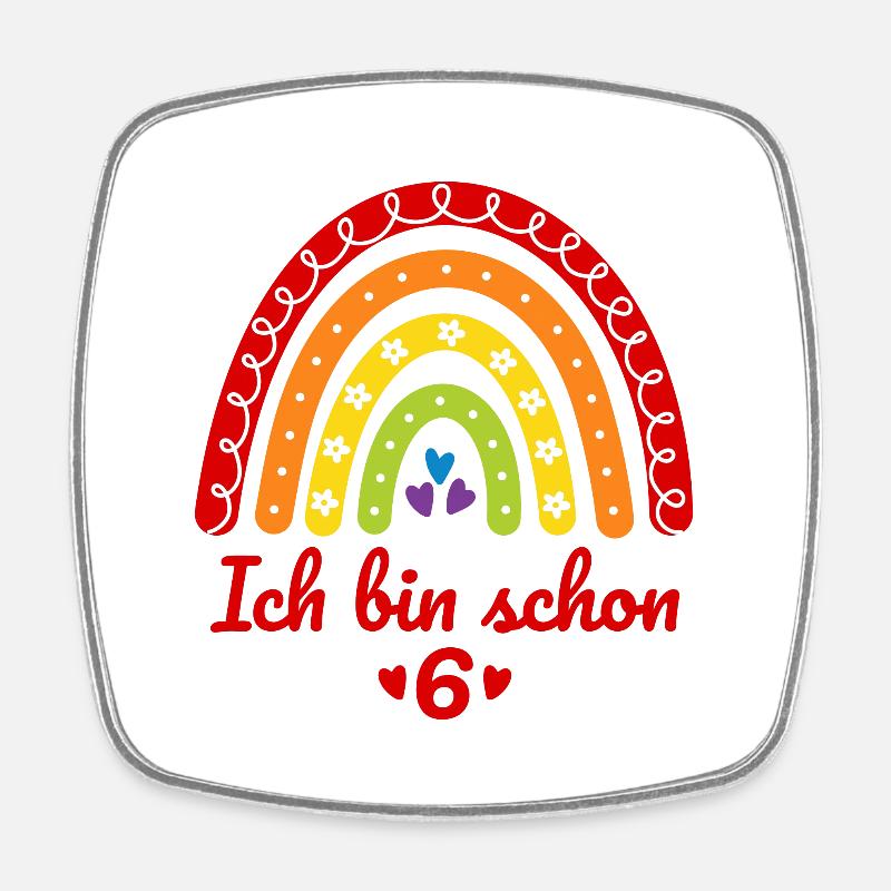 6. Geburtstag Mädchen Regenbogen Ich bin schon 6 - Viereckiger Kühlschrankmagnet - Weiß