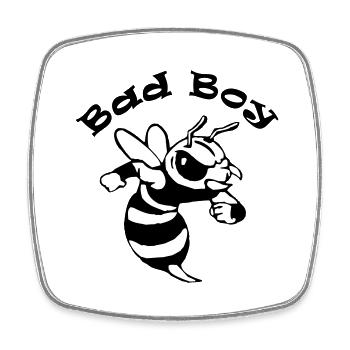 Saying "Bad Boy" with a cool comic bee - Square fridge magnet - white - Front