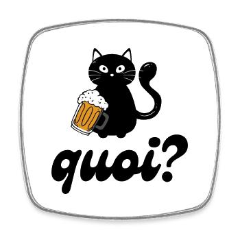 Chat buveur de bière : quoi ? - Magnet carré - blanc - Devant