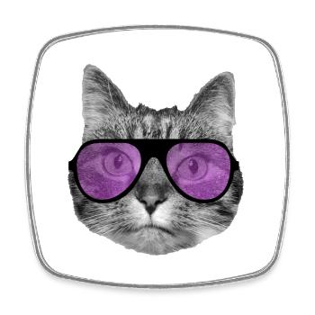 Cat wearing cool pink sunglasses - Square fridge magnet - white - Front