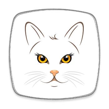 Portrait d’un chat aux yeux jaunes - Magnet carré - blanc - Devant