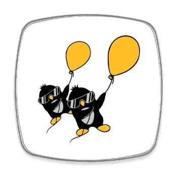 2 pingouins ballon volant - Magnet carré - blanc - Devant