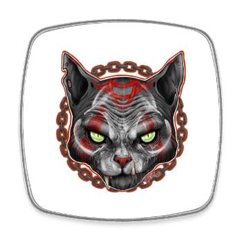 CHARIVARI Alley Katze V1 - Totenkopf - Viereckiger Kühlschrankmagnet - Weiß - Vorne