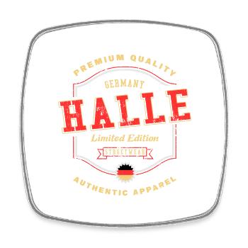 Halle Deutschland Stadt Schrift Vintage Retro - Viereckiger Kühlschrankmagnet - Weiß - Vorne