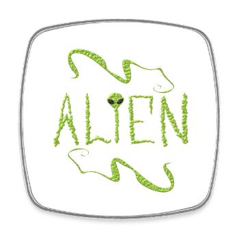 Alien aux yeux noir extraterrestre vert caché - Magnet carré - blanc - Devant