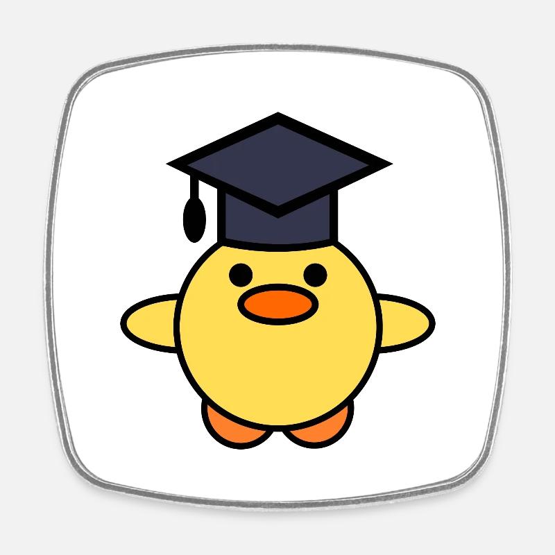 Duck with graduation hat - Square fridge magnet - white
