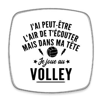 dans ma tête je joue au volley / humour volleyball - Magnet carré - blanc - Devant
