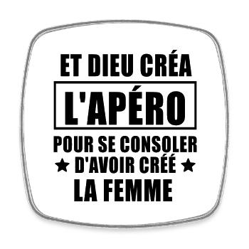 dieu créa l'apéro / humour alcool - Magnet carré - blanc - Devant