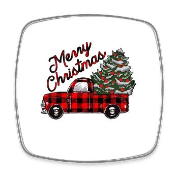 christmas truck, Merry Christmas Holiday - Square fridge magnet - white - Front