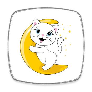 Smiling white cat sitting on the moon - Square fridge magnet - white - Front