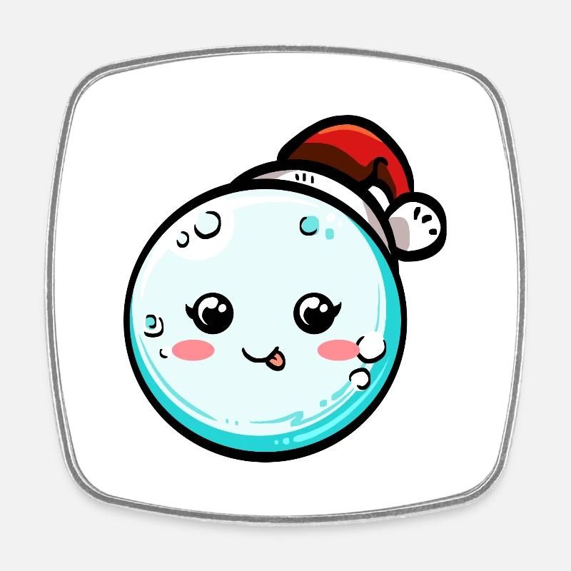 Snowball with Christmas hat #6/9 - Square fridge magnet - white