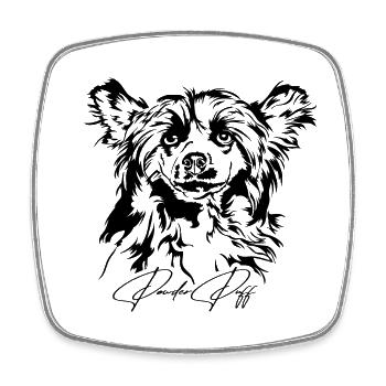 POWDER PUFF Chinese Crested Dog Portrait Wilsigns - Magnet carré - blanc - Devant